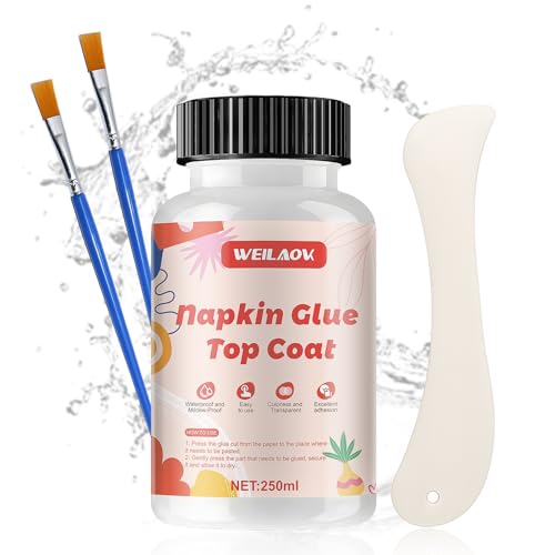 WEILAOK Serviettentechnik Kleber, Serviettenkleber für Serviettentechnik, Decoupage Kleber, Serviettenkleber Transparent Wasserfest für Holz, Keramik, Stein und Karton, 250ML