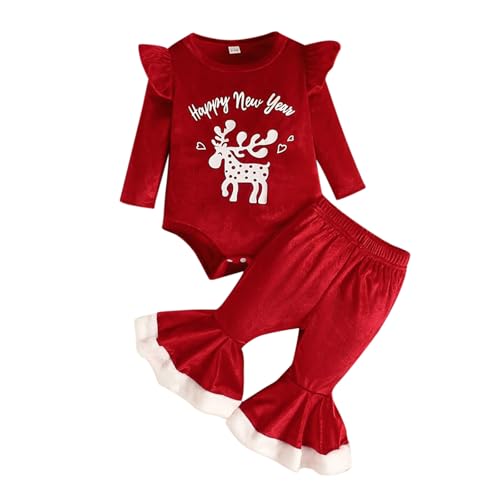 Ropa de Navidad para niña: conjunto festivo con pelele y pantalón acampanado