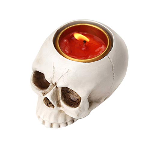 Unionkk 1 Pcs Skeleton Skull Candlestick Holder Halloween Home Party Decorative Resin Skeleton Candle Holder Themed Bar Decoration (White) #TOP3