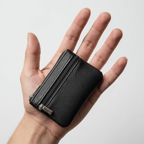 Hibate Super Mini Schwarz Leder Schlüsseletui Schlüsseltasche Klein für Herren Damen