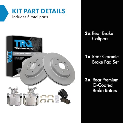 Image of TRQ Rear Brake Pad and Rotor Set Ceramic Vented Coated Rotors Calipers