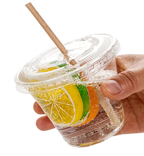 Image of Golden Apple Cup series, 9oz-50sets Clear Plastic cups with Flat lids with hole BPA Free