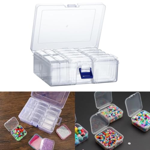 Caixa Organizadora com 14 Mini Organizadores Transparente - Estojo Organizador com Divisórias para Miçangas, Joias, Parafusos, Ferragens, Artesanato e Acessórios - Leal