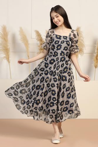 Image of Fashion Dream Girl's Organza Floral Printed Calf Length Dress|Western Dress|Kids Dress|Fancy Dress