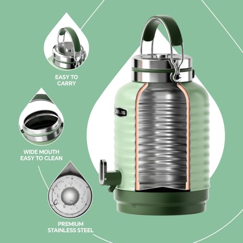 Image of IDEUS Insulated Beverage Dispenser 1.4gal, Drink Container Ivy B-type | All-in-one Vacuum Double Wall Stainless Steel Water Cooler for Camping and Party Leakroof with Handle, Spigot & Stand
