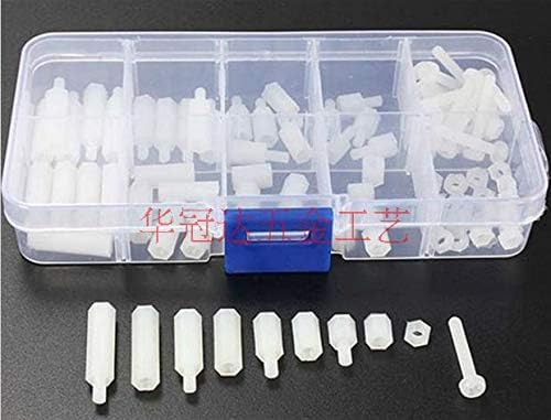 120pcs/lot M2 plastic nylon white hex spacer male female stand off nylon pan phillips screws nuts assortment kit with box67|Nut & Bolt Sets| - - (Color: white)
