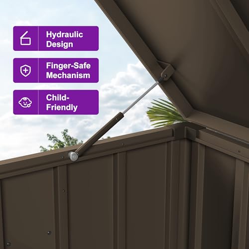 Image of PURPLE LEAF Outdoor Deck Box 100 Gallon, Waterproof Lockable Storage, Brown