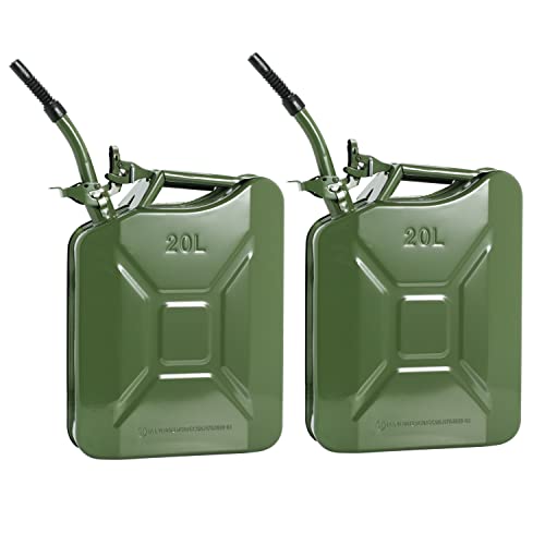 20L 5 Gallon Stainless Gas Can Fuel Cans And Spout System Fuel Power Emergency Backup Tank With Flexible Spout Metal Steel For Cold-Rolled Plate Gasoline Cars Trucks Equipment Station, 2 Pack Green #TOP3