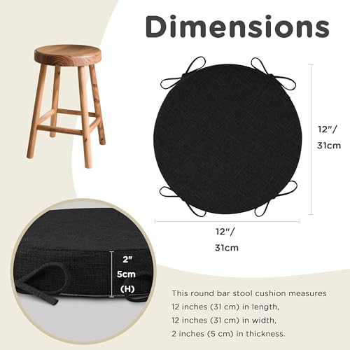 Image of AddGrace Round Bar Stool Cushions with Ties Set of 1 Non Slip Seat Cushions 12x12 Inch Washable Chair Pads Removable Washable Cover Black