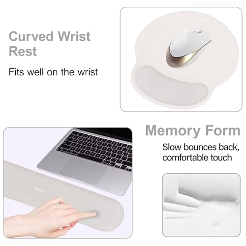 Image of MOSISO Wrist Rest Support for Mouse Pad&Keyboard Set, Circle Curved Ergonomic Mousepad&Coaster Non-Slip Base Home /Office Pain Relief&Easy Typing Pad with Soft Cloth&Raised Memory Foam, Stone Gray