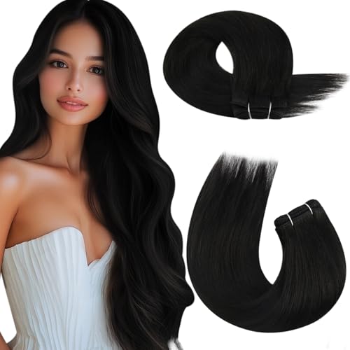 Moresoo Human Hair Weft 22 Inch Natural Black Sew in Weft Hair Extensions Real Human Hair Off Black 100g/Pack #1B