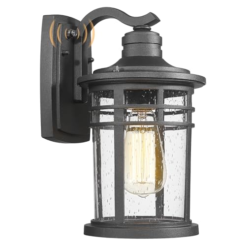 Image of Darkaway Dusk to Dawn Outdoor Porch Wall Light,Outside Wall Mounted Light Seeded Glass Exterior Waterproof Lantern Modern Wall Sconce Lighting for House Front Door Garage