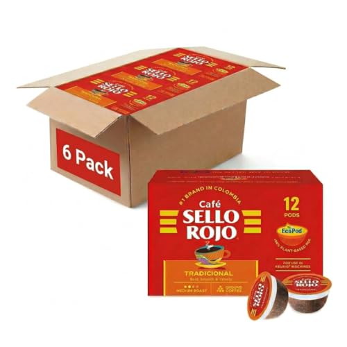Image of Sello Rojo Tradicional Medium Roast Coffee K-Cup, 12 count (6 Pack) | Colombian Coffee EcoPods