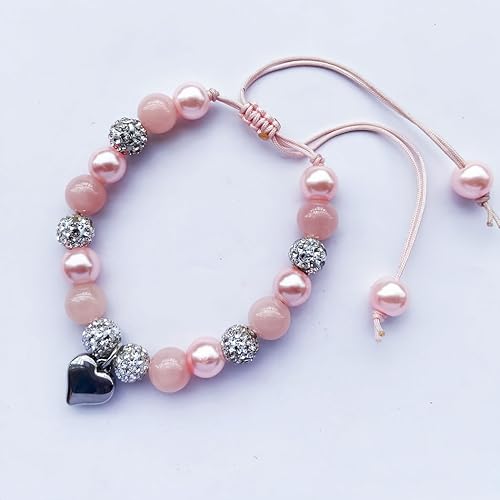 DOLON Pink Beaded Rhinestone Heart Charm Granddaugther Bracelet Adjustable Jewelry Back to School Birthday Christmas Holiday Gift - Thumbnail 5