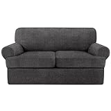 Jcones T Cushion Loveseat Slipcover 3 Pieces Sofa Covers for T Cushion Sofa Stretch Slip Covers for 2 Cushion Couch with 2 Individual T Shape Seat Covers (Dark Gray, 2 Cushion)