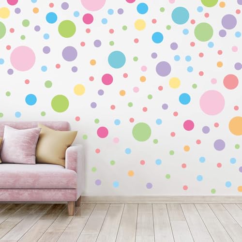 Colored Polka Dots Wall Decals - 12 Sheets 276 Pcs Removable Colorful Polka Dots Wall Sticker Peel and Stick Round Circle Wall Decor for Bedroom...