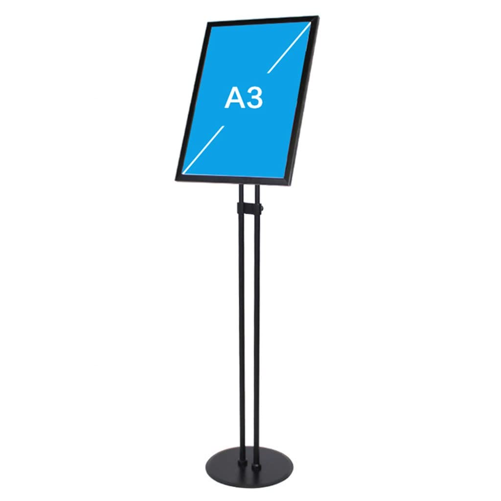 Stojak na znaki Aluminiowy stojak na plakaty Stojaki podłogowe Ramka zatrzaskowa Tablica plakatowa Uchwyt na menu Stojak reklamowy (Color : Black, Size : A3)