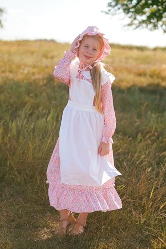 Girls Colonial Halloween Dress Floral Prairie Pioneer Long Sleeve Dresses with Hat Apron 1800s Pilgrim Dress2