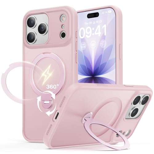 Peerock for iPhone 17 Pro Max Case: with 360° Spin Magnetic Stand, Camera Control Button, Fit for MagSafe, Military Drop Protective Slim Phone Cover for 17 ProMax with Ring Kickstand, 6.9", Pink - image 1