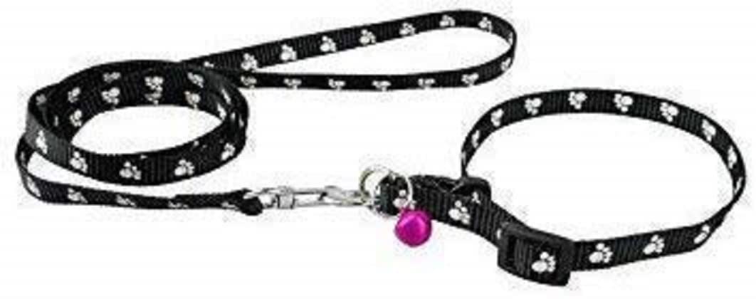 Dog Trust Nylon Cute Paw Print Pet Dog Collar and Leash Set, Outdoor Walking Lead Small Puppy & Cat 10MM Collar Set for Puppies and Cats (Black Color) (B09X1SDTNX) Amazon Price History, Amazon Price Tracker