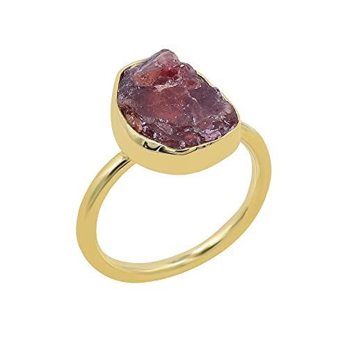 Bague grenat brut, bague minimaliste or 18 carats et argent sterling fait à la main