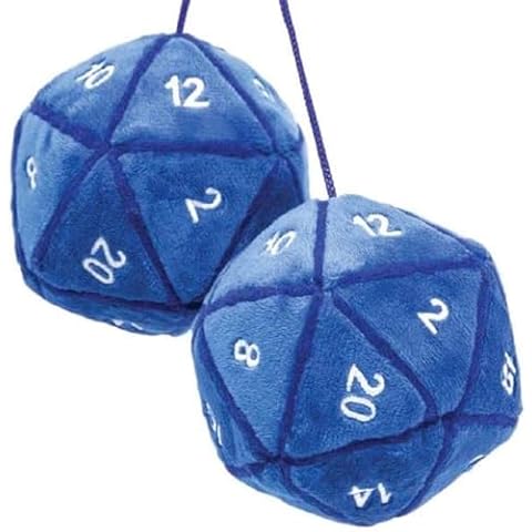 Toy Vault 20-Sided Plush Dice Danglers for Car Mirror (Blue); Hanging Dice Decor for Auto Rearview Mirror Cover