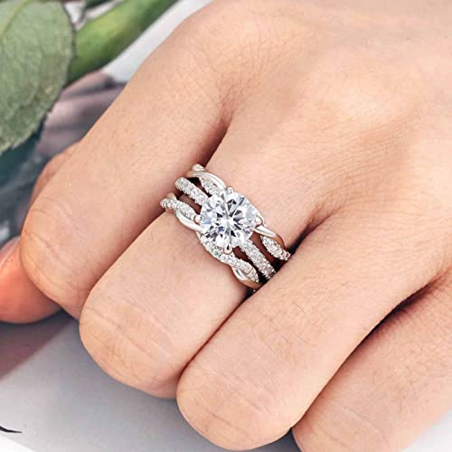 Blongme Infinity Twisted Enhancer Guard Ring Wedding Band For Women Half Eternity Stackable 925 Sterling Silver Cubic Zirconia Size 7 #TOP5