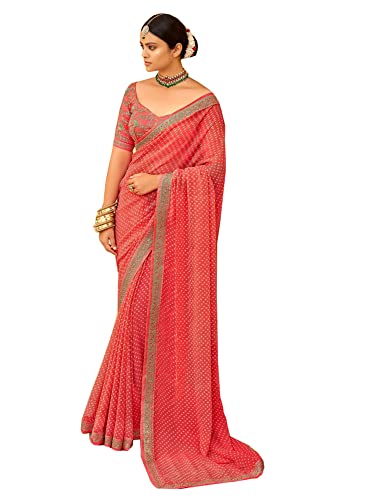 Sari indien georgette Gajri 1462 avec bordure et tissu chemisier 6.25m