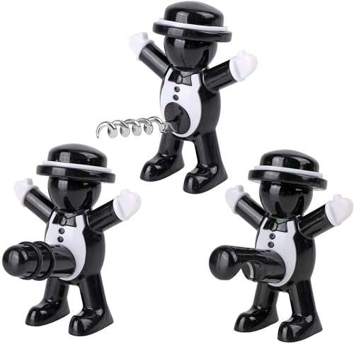 Image of Selecto Bake 3 in 1 Black Men Beverage Bottle Stopper Wine Bottle Opener Beer Corkscrew Novelty Set - 3 Pack
