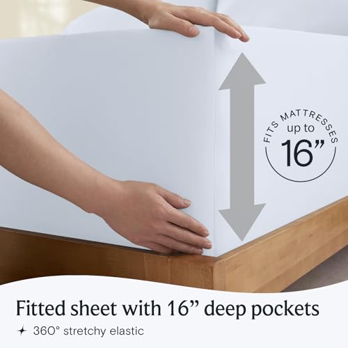 Image of LuxClub 4 PC Sheet Set Bed Sheets Deep Pockets 16 inch Eco Friendly Wrinkle Free Cooling Machine Washable Hotel Bedding Silky Soft - Baby Blue Queen