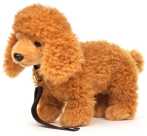 Uni-Toys - Caniche (Marron Clair), Debout (avec Laisse) – 30 cm (Longueur) – Chien en Peluche – Doudou