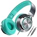 AILIHEN C8 Headphones with Microphone and Volume Control Folding Lightweight Headset for iPad iPhone iPod Tablets Smartphones Laptop Computer PC Mp3/4 (Grey/Mint)