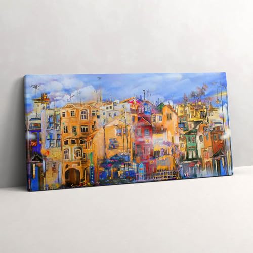 Peinture à l'huile de l'architecture de la ville pour salon moderne 140x70cm