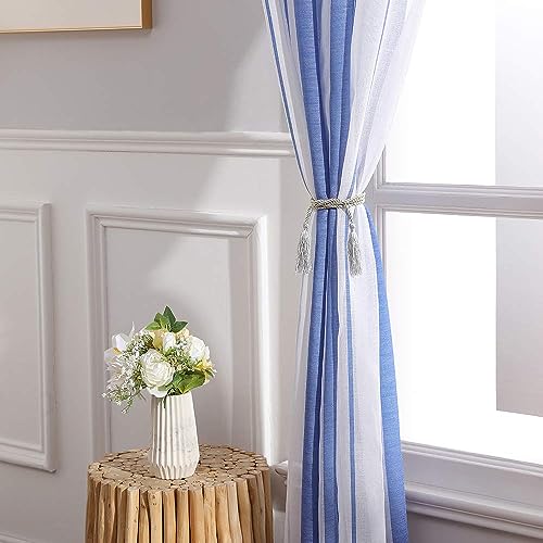 MIULEE Voile Gardinen Blau-Weiß mit Ösen 2er Set 140x175 cm – Ansicht 4