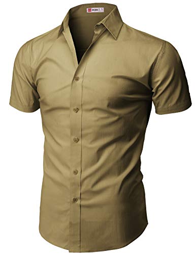 H2H Mens Casual Slim Fit Short Sleeve Shirts Lightbrown US S/Asia M (KMTSTS0132)