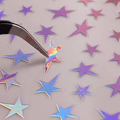 Star Nail Art Stickers Colorful Laser Nail Decals Nail Art Supplies 3D Metallic Sparkling Stars Nail Decals French Nail Designs Accessories Independence Day Nail Decor For Women Girls, 8Sheets #TOP3