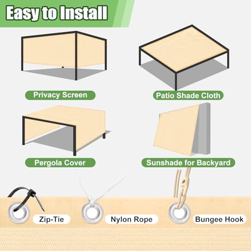 BELLE DURA 90% Outdoor Sun Shade Cloth, 6'×12' Pergola Shade Cover with Grommets, Privacy Screen Sunshades for Patio Garden Backyard Plant, Wheat by BELLE DURA - Used condition - Image 6