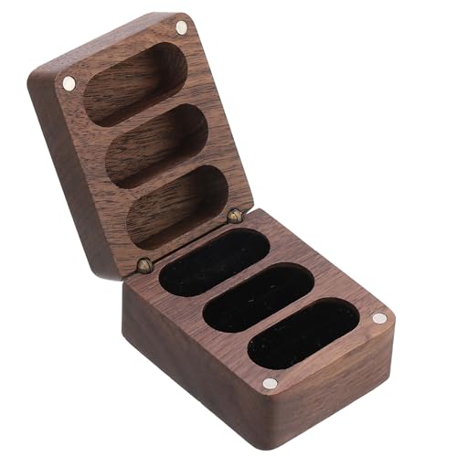 PATIKIL Ring Box, Wooden Ring Boxes with 3 Slot Engagement Ring Box Holder Jewelry Box for Proposal Wedding Ceremony, Black