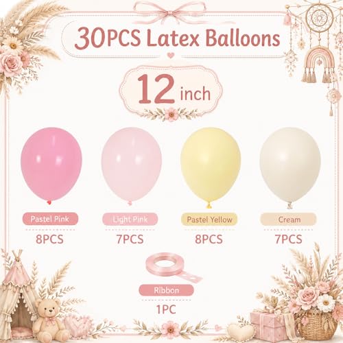 Image of Pink and Yellow Balloons, 12 Inch Pastel Baby Light Pink Yellow Sand White Cream Beige Latex Helium Balloon for Lemon Baby Shower Bridal Shower Anniversary Bee Bear Themed Birthday Party Decorations