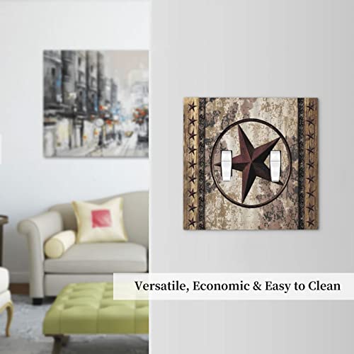 Western Texas Star 2 Gang Electrical Double Toggle Light Switch Wall Plate Cover Decorative Faceplate Switchplate Wood Rustic Vintage Camouflage Style Country Cabin Farmhouse Hunting Decorate #TOP6