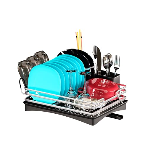 Bowlezz Escurreplatos sobre Fregadero Escurridor de Platos para Fregadero de Acero Inoxidable con Drenaje Automático, Organizador Cocina Fregadero Seca Platos Vajilla