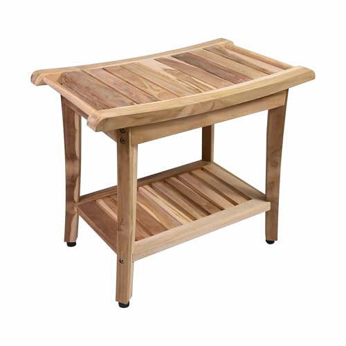 Divero Badhocker SECO mit Ablagefläche und 2 Handtuchhaltern aus Teakholz unbehandelt – Farbe: braun