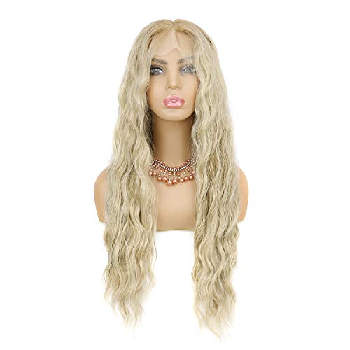 Lace Front Wigs, 13x6 Lace Front Wig Heat Resistant Fibre Blonde Lace Front Wig GLZWIG Natural Wave Ombre Long Blonde Wig Synthetic Lace Front Wigs for Women