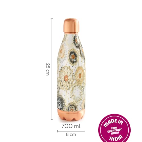 Image of Borosil 700 ml Canvas Series Vasta Design Copper Bottle | 100% Pure Copper, BPA Free & Leakproof with Anti-Oxidant Properties of Copper | Printed Designer Bottle for Home, School & Office