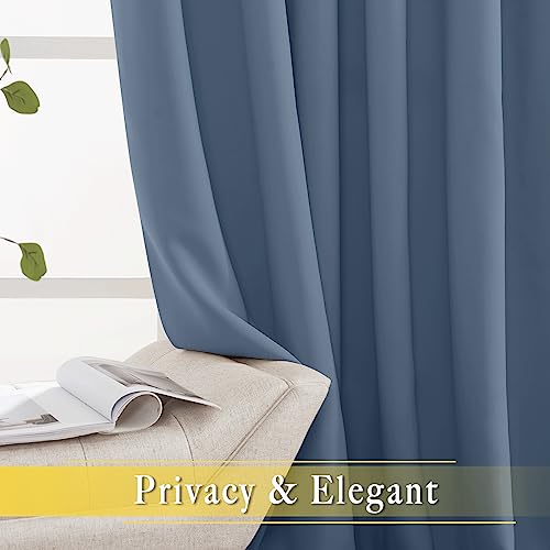 NICETOWN Blackout Stone Blue Curtain for Sliding Door, Grommet Room Divider French Door Curtain Wide Window Treatment Sound Reducing Thermal Drapes for Bedroom/Living Room (1 Panel, W80 x L95)