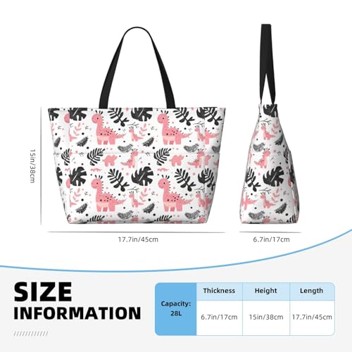 Large Beach Bags for Women Sandproof - Dinosaur Palm Leaves Print Summer Work Travel Tote Bags with Zipper2
