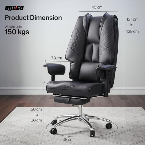 Image of DROGO Leather Monarch Pro Ergonomic Office Chair for Work from Home 400LBS,Computer Chair for Study with High Back,Cushion Seat,Armrest,Head&Lumbar Support,Gaming Chair with Footrest & Recline (Black)