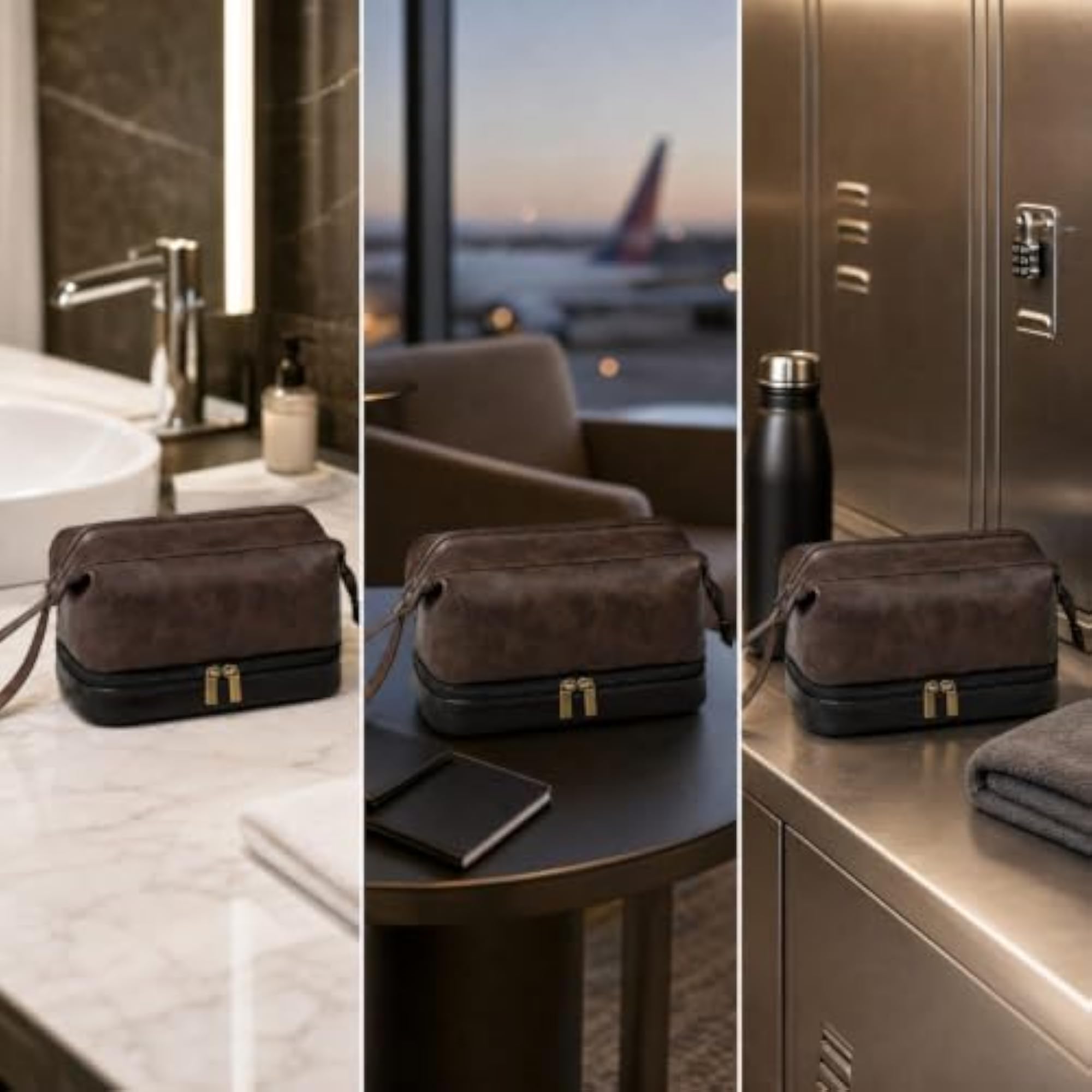 Zippered PU Leather Toiletry Bag, Travel Essential