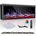 BREEZEHEAT 60 Inch Electric Fireplace-Recessed & Wall Mounted Linear Fireplace-750W/1500W Heater w/Temperature Control, Log & Crystal Options, Adjustable Flame, Remote Control