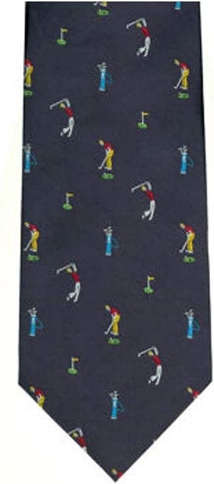 Farm Cottage Brands Luxury woven golf tie with Golfers taking the shot on a Navy Blue background